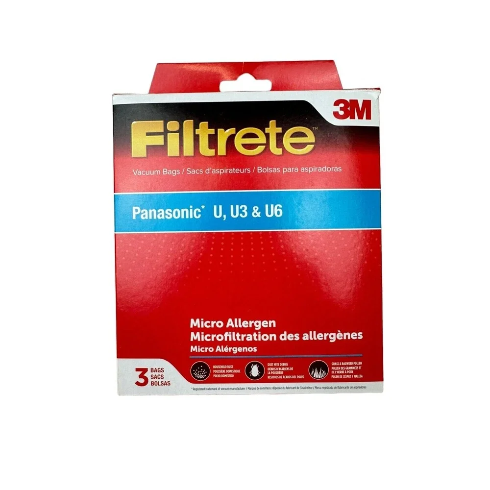 NEW 3M Filtrete Panasonic U U3 U6 Micro Allergen Home‎ VACUUM Bags 3-Pack 68701B